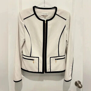 Calvin Klein White Blazer with Black Trim Vintage